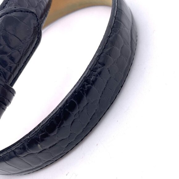 Saks Fifth Avenue  Belt Black Large Embossed Croc Leather Gold Tone Buckle main image 6